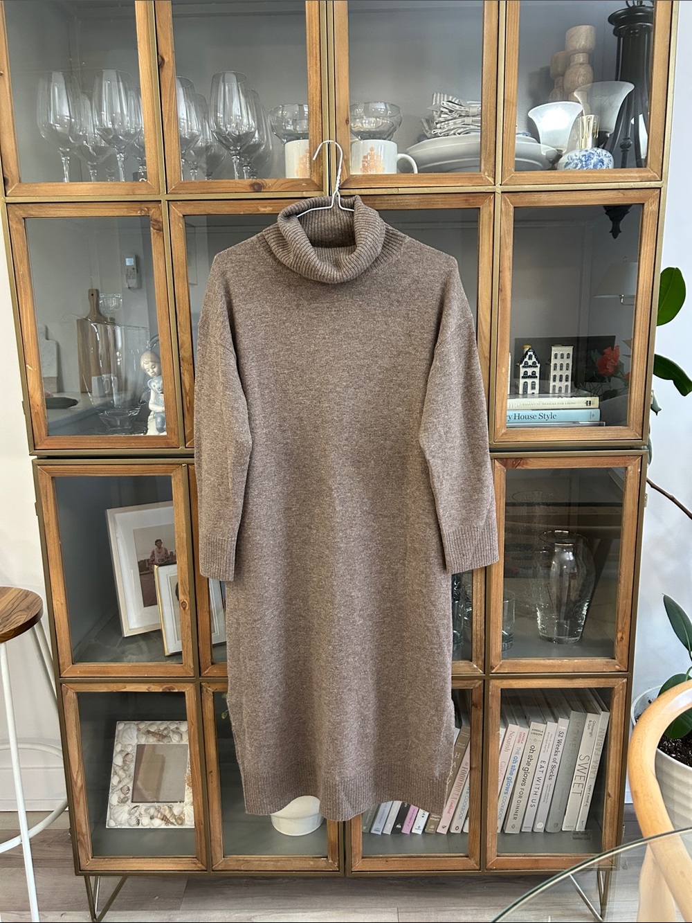 Part Two 100% Wool Turtleneck Knit Sweater Dress - Brown Taupe Colour